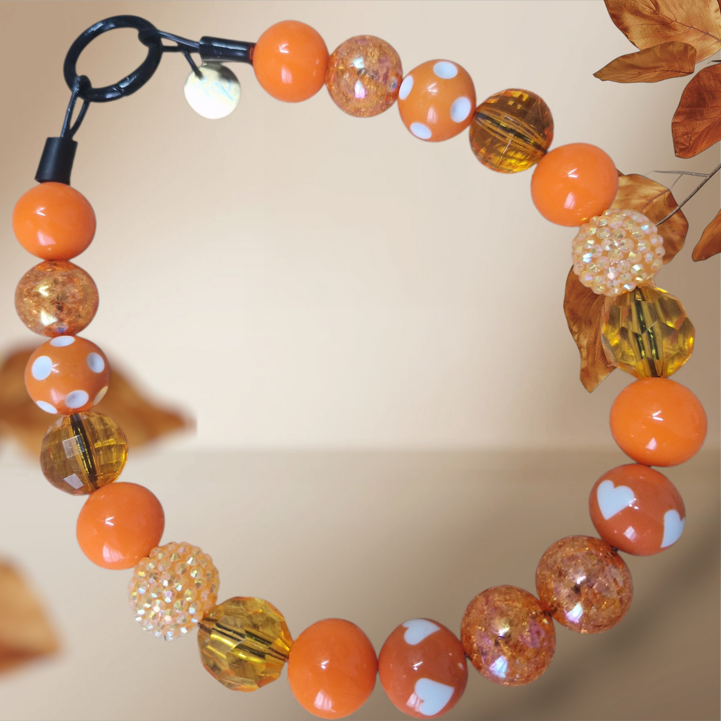 Orangene Acrylperlenkette HU20 bis 60cm