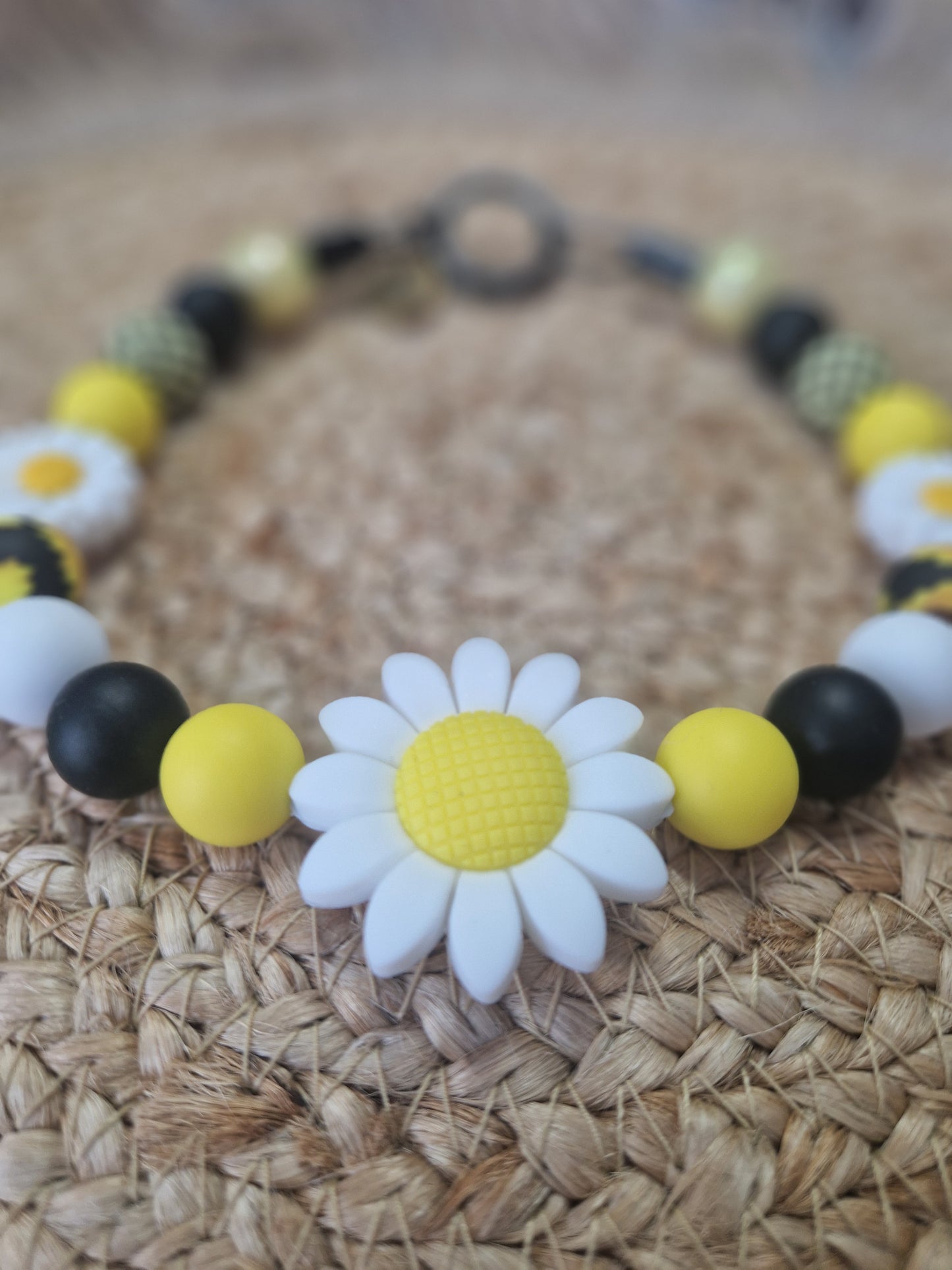 Sonnenblume weiß Perlenkette HU20 bis 60cm