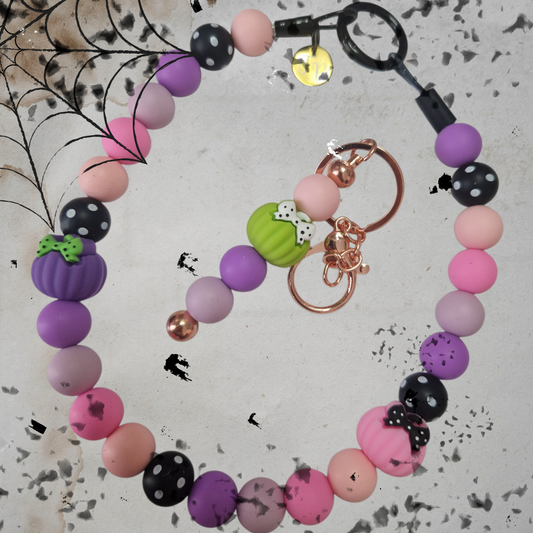 Halloween 🎃  Kürbis Silikonperlenkette mit Schlüsselanhänger HU20 bis 60cm